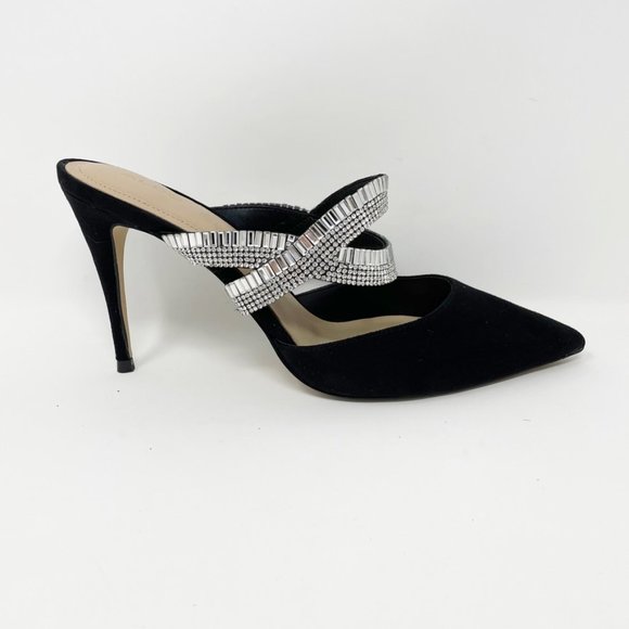 Aldo Womens Black Suede Leather Rhinestone Straps Slide Heels Size 8 "Noawia" - Picture 2 of 11